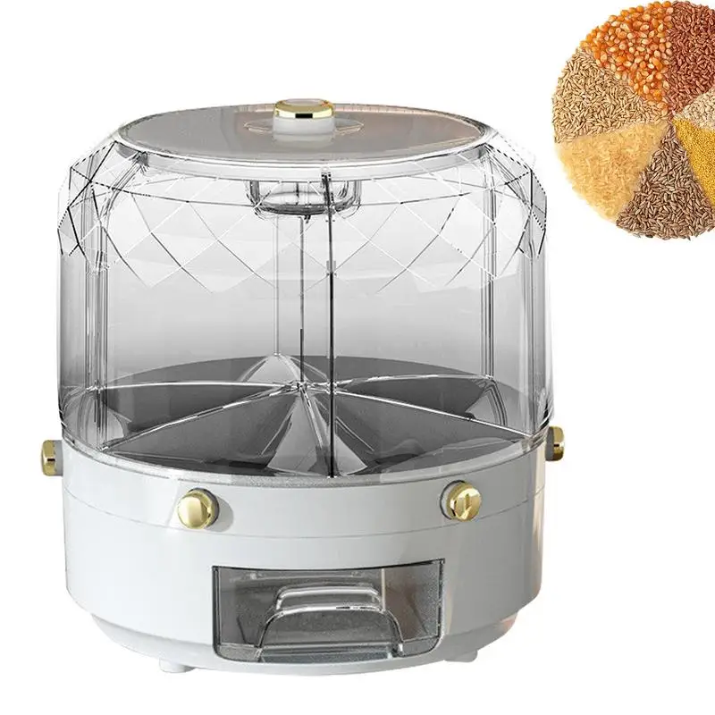 Grain Dispenser Large Capacity Round Cereal Dispenser 360 Rotating Candy Dispenser 6 Grids Grain Storage Box For Cabinet