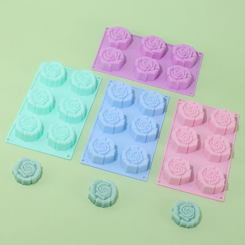 Silicone Mold Rose Flower Shaped Chocolate Mold 6 Cavity baking Fondant Dessert Flower Cake Decorative Baking Tool Ice Tray