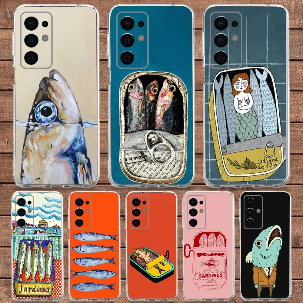 

Seafood Sardines Phone Case For Samsung S30,S23,S21,S22,S20 Ultra,S20 FE lite,S10,S9,S8PIus Transparent Soft Cover