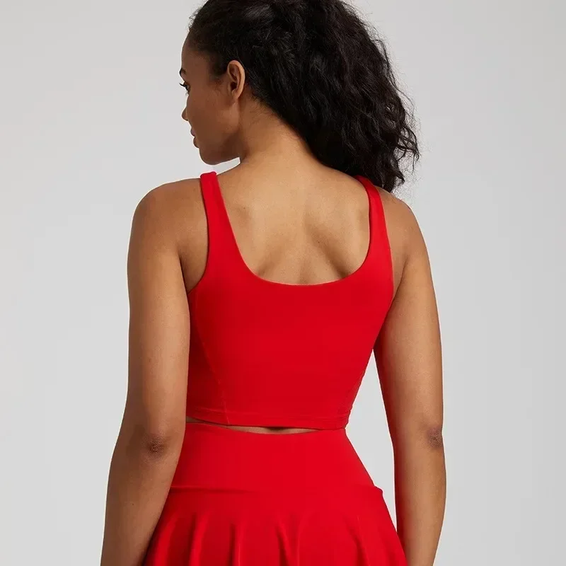 

Lemon U Shape Tank Top with Shelf Built In Bra Crop Top with Removable Padding Longline Sports Bra for Yoga Gym