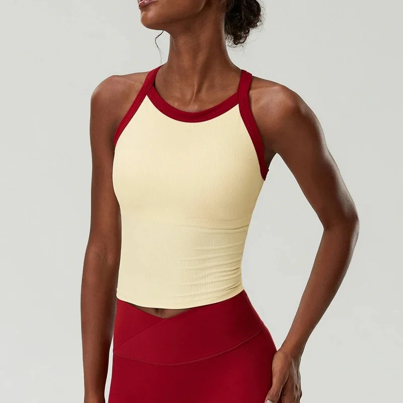 SharpStar Women Color Blocked Tank Top Slim Fit Sleeveless Outdoor Running Vest Quick Dry Workout Vest With Sponge Activewear