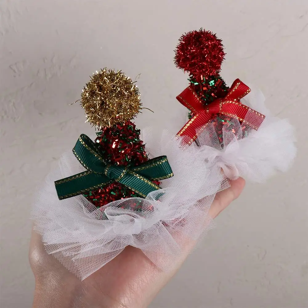 Red Barrette Bowknot Snowflake Christmas Hat Hairpin Korean Hair Accessories Christmas Costume Dress Up Children Hair Clip