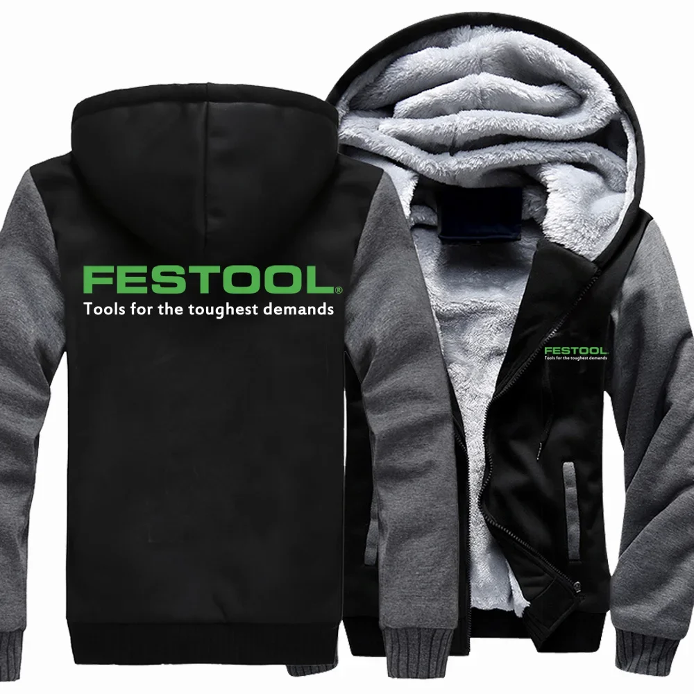 New Winter Men Fashion Festool Tools Logo Hoodies Jacket High Quality Casual Wool Liner Fleece Sweatshirts Male Hoody Coat