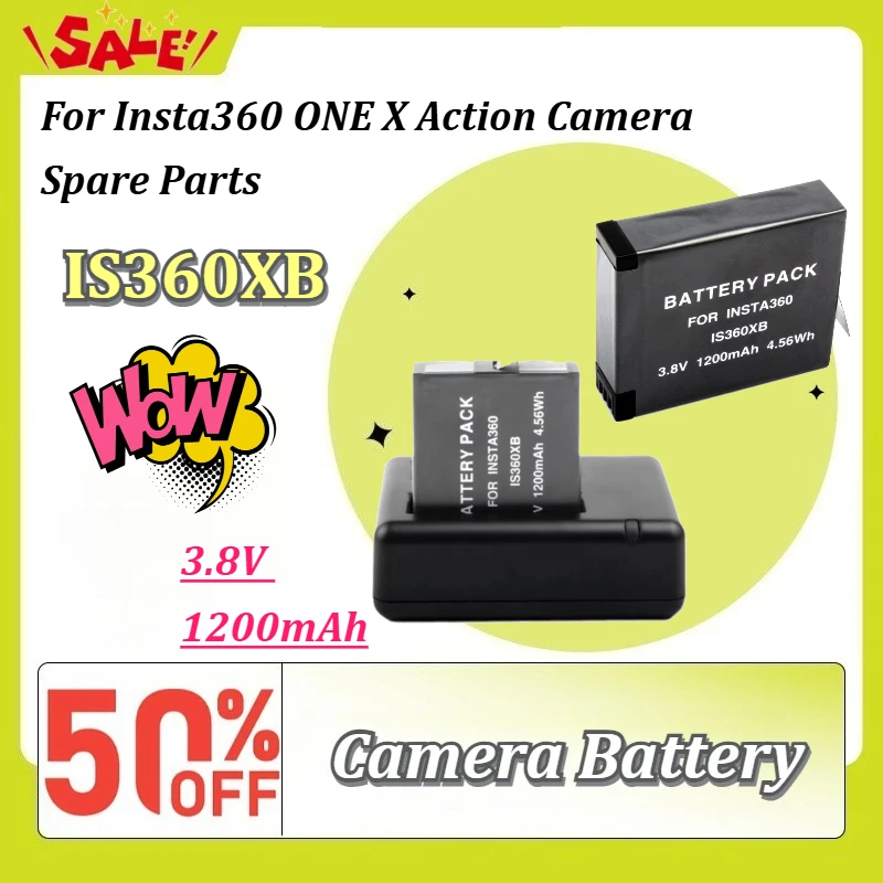 

New IS360XB 3.8V 1200mAh Rechargeable Battery + USB Dual Charging Kit for Insta360 ONE X Action Camera Spare Parts