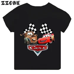 Hot Sale Car Pixar Lightning McQueen Cartoon Kids T-Shirts Girls Clothes Baby Boys Black T shirt Summer Children Tops,TH5534