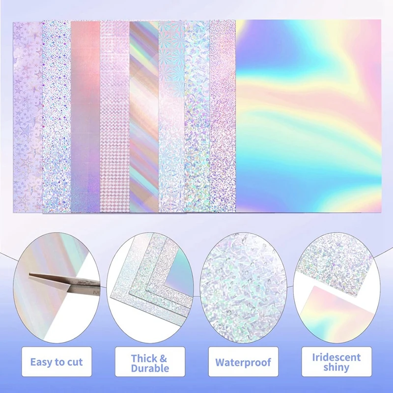 27 Sheets Holographic Cardstock, 8 X 12 Inch Metallic Glitter Shiny Mirror Paper 250Gsm/92Lb For Arts And Crafts Durable