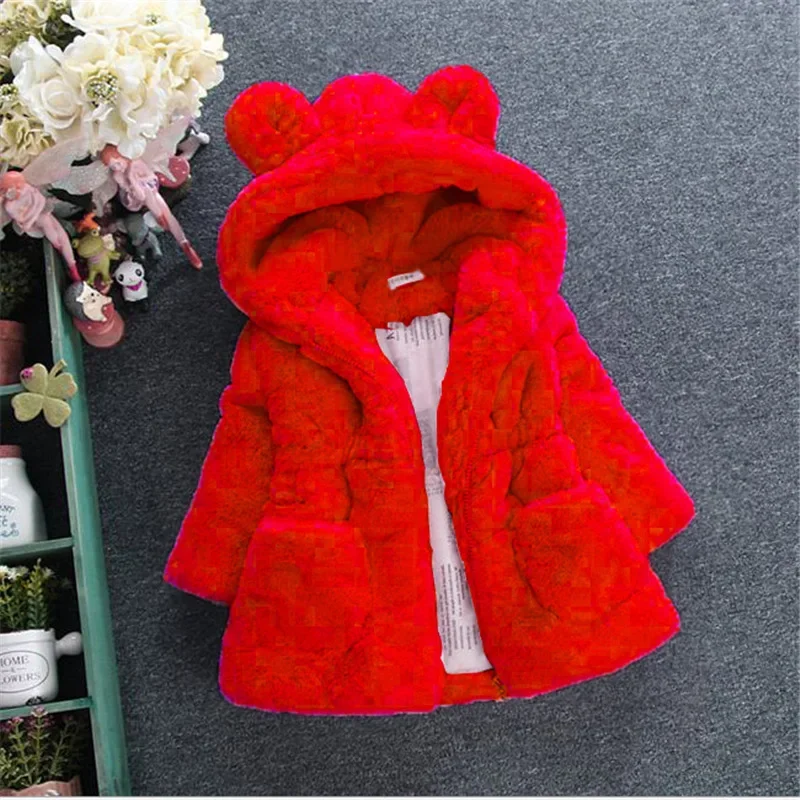 Winter Baby Girl Warm Coats Thick Faux Fur Fashion Kids Hooded Jacket Coat for Girl Hooded Outwear Children Clothing 2-7years