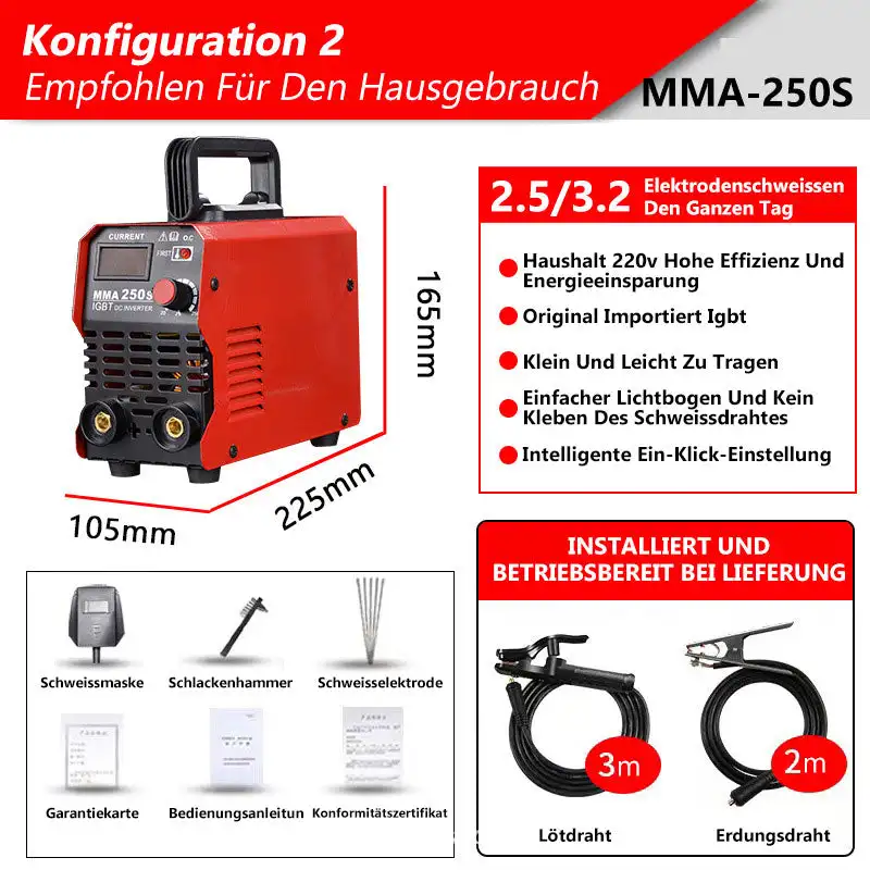 MMA250 Mini Welding Machine Inverter Electric Welding Machine 220v Adjustable Current 20-250A Handheld Arc Welder Equipment