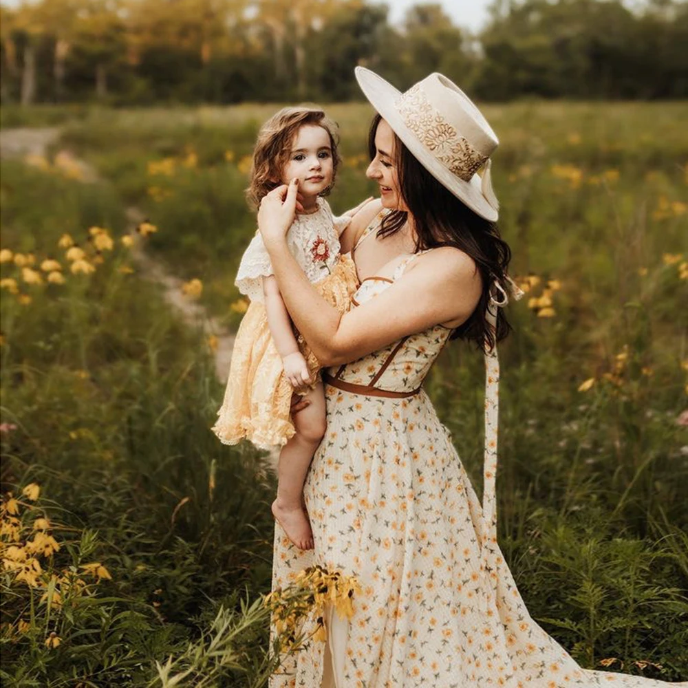 

Elegant Sweetheart Pregnancy Photoshoot Dress High Waist Floral Chiffon Maternity Dresses for Photo Shoot YEWEN YW231032-1