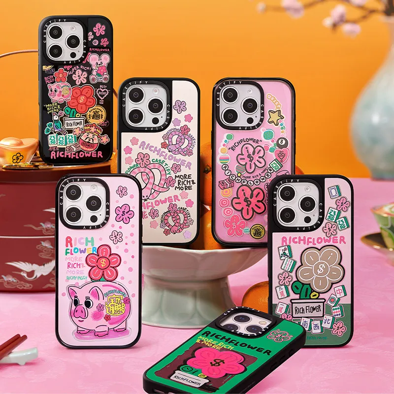 Funda Magnética Antigolpes CASETiFY Serie RICH FLOWER para iPhone 13 14 15 16 17 Pro Max Air Plus