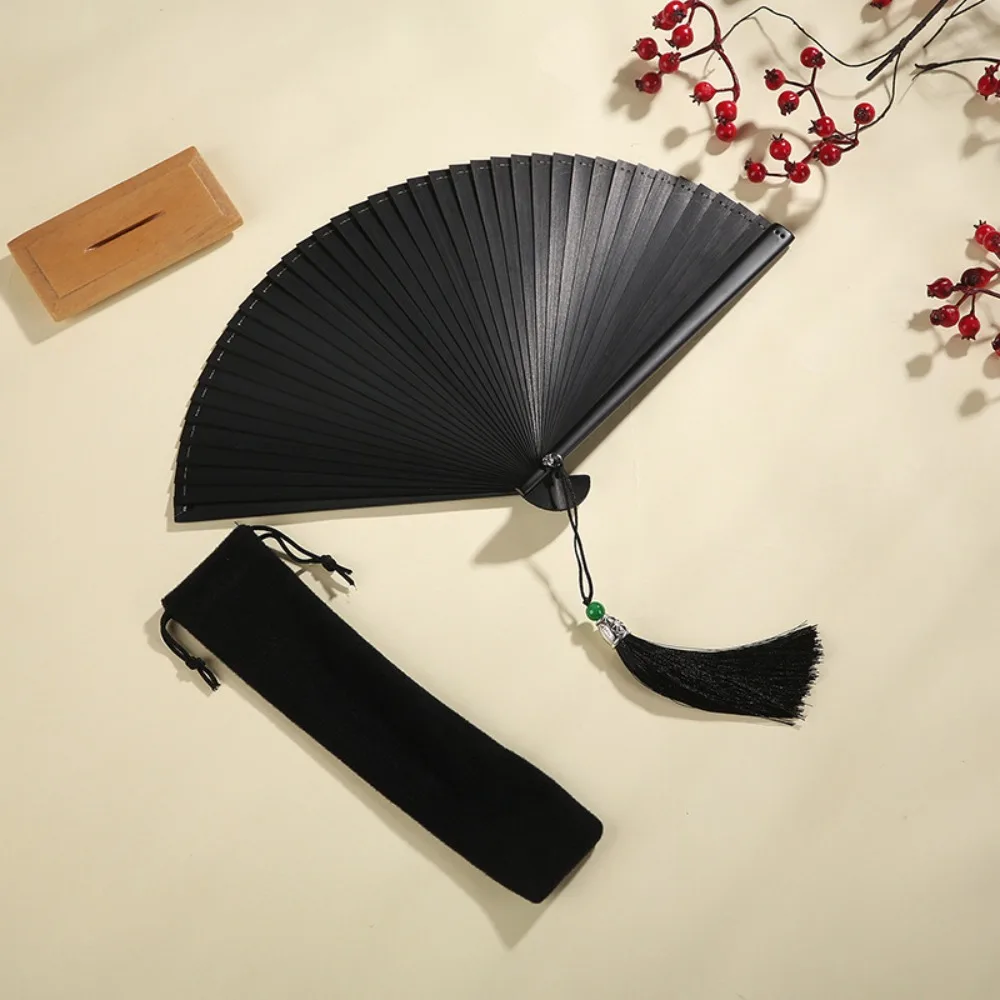 Black Bamboo Compact Dance Props Folding Portable Dance Fan Kimono Fan Ornament Bamboo Fan