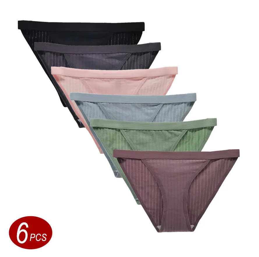 6 pezzi di biancheria intima a righe a costine in cotone per donna slip elasticizzati femminili tinta unita lingerie morbida da donna M-XL