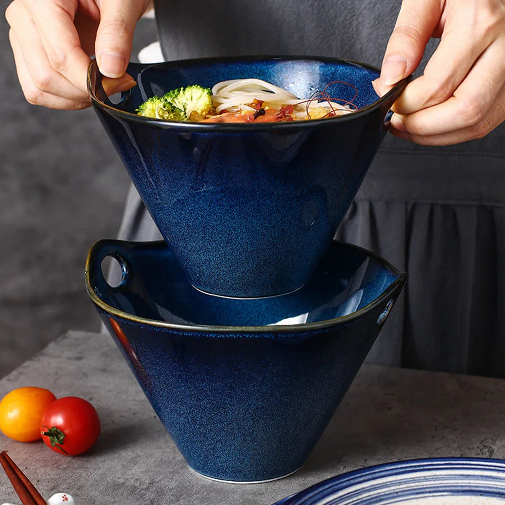 

Керамическая миска рамэн с двойной ручкой для супа, лапши, риса, декоративная японская миска для еды, легкая чистка