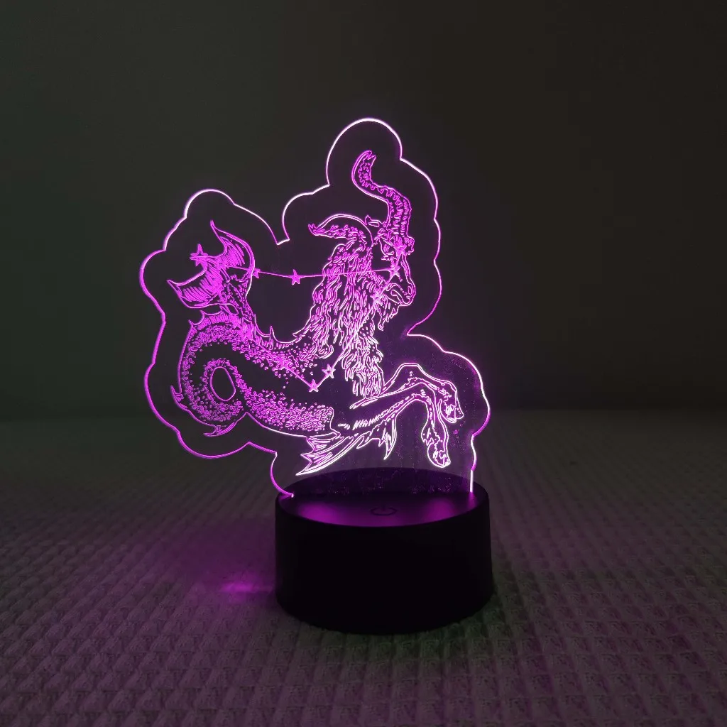 Capricorn  Zodiac Night Light - Acrylic, 7 Colors, Bedroom Deco & Birthday Gift