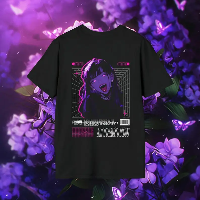 

Attraction Anime Girl Shirt | Harajuku Y2K Clothing | Pastel Goth Aesthetic | Japanese Streetwear Unisex Short Sleeve Tee