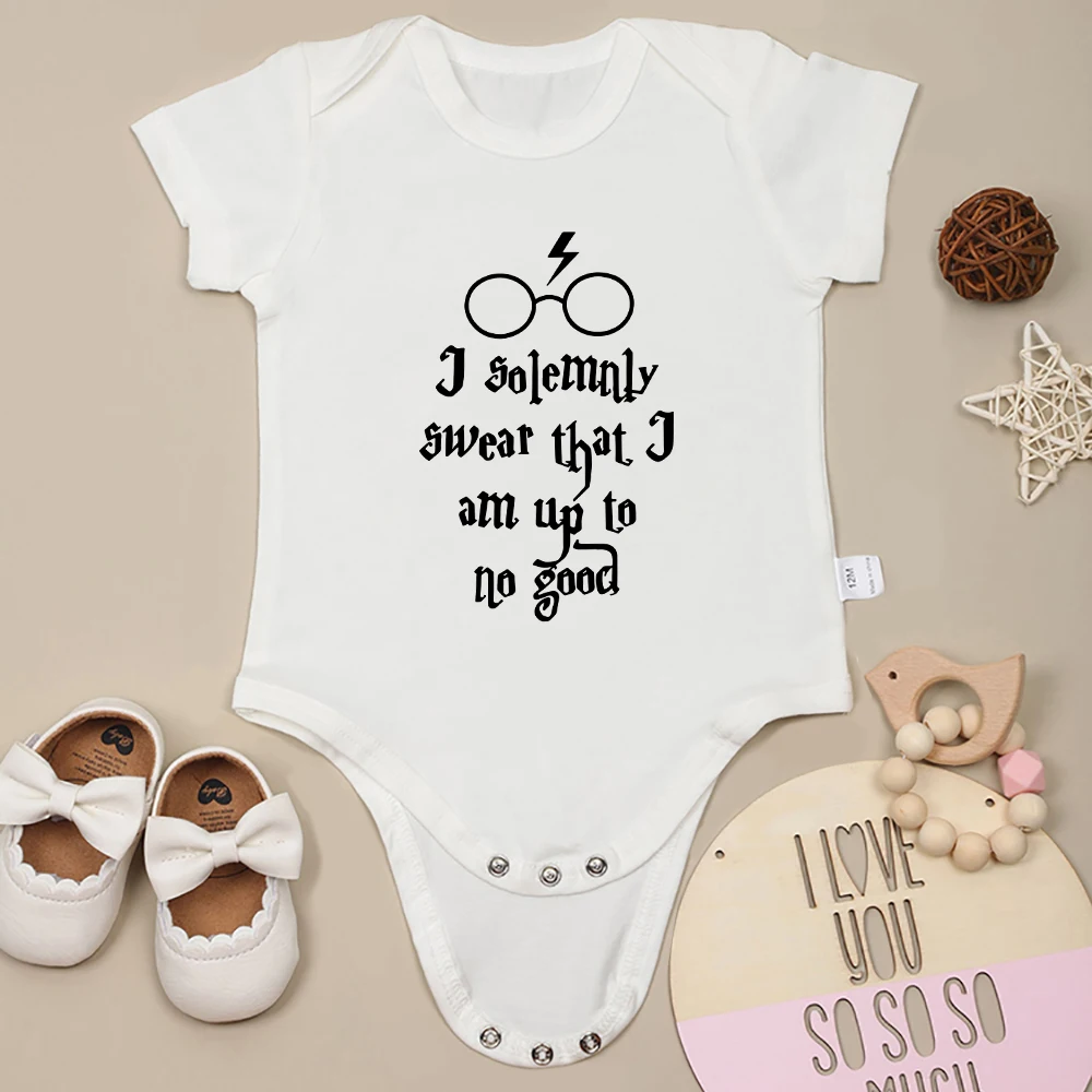 Funny Text Print Baby Onesie Short Sleeve Summer Streetwear Cotton Toddler Boys and Girls Clothes Round Neck High Quality Fabric