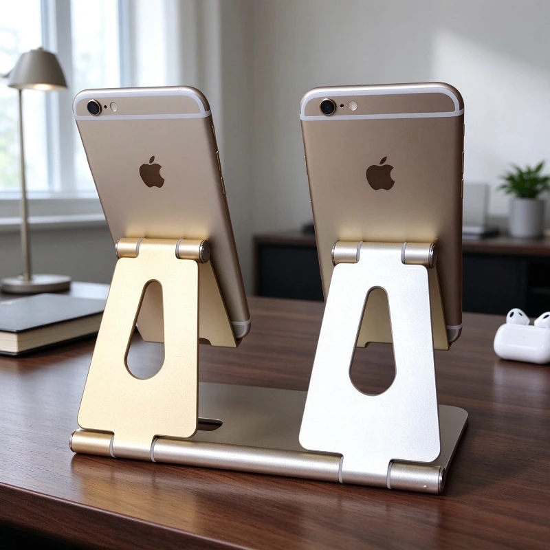 Foldable Metal Phone Tablet Stand with Multiple Desktop Positions for Live Streaming, Video Calls, Multi Device Viewing Setup