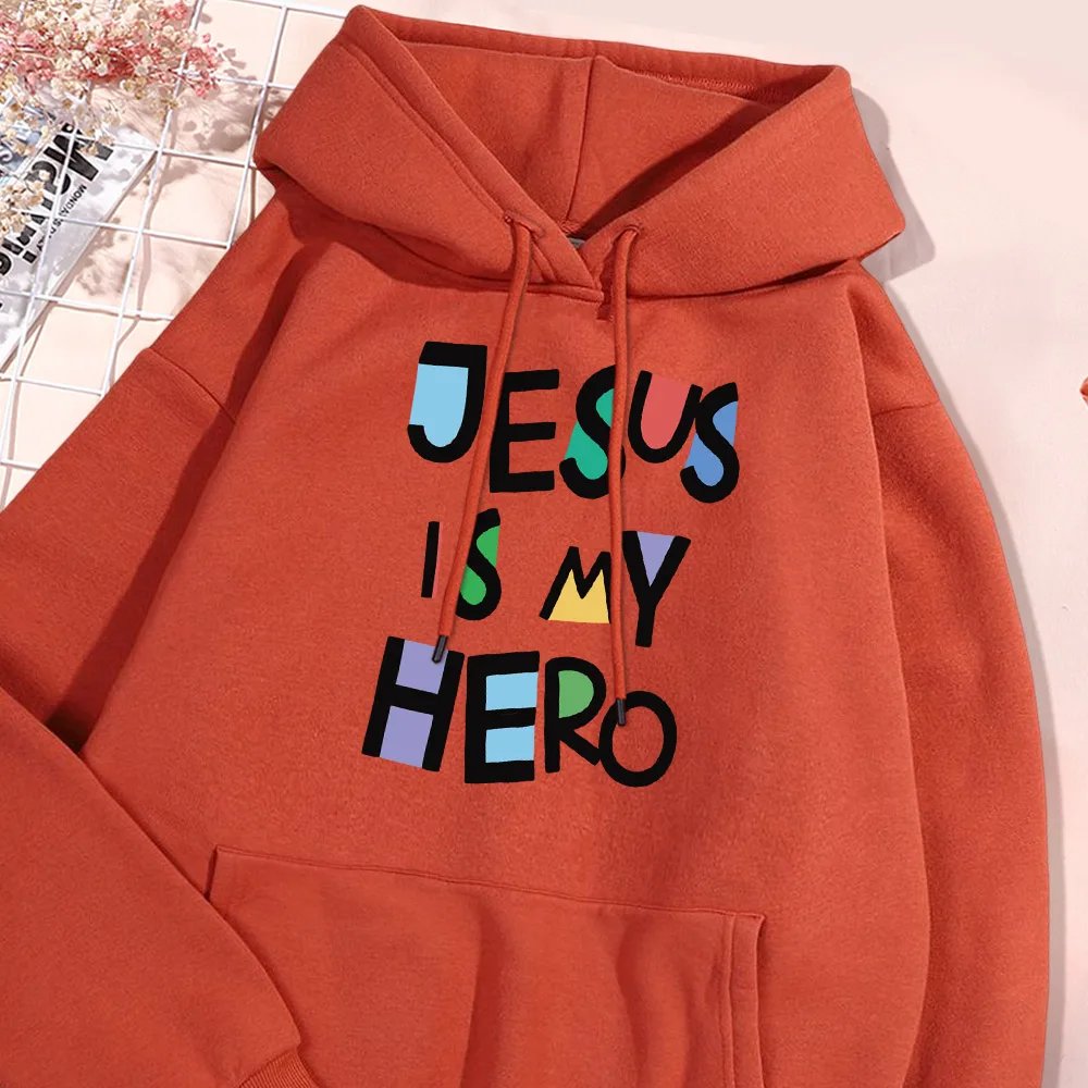 Jesus Is My Hero Letter Hoodie Men Fur-liner Fleece Hoodies Simple Oversize Loose Pullover Soft Comfort Hoody Casual Men's Tops