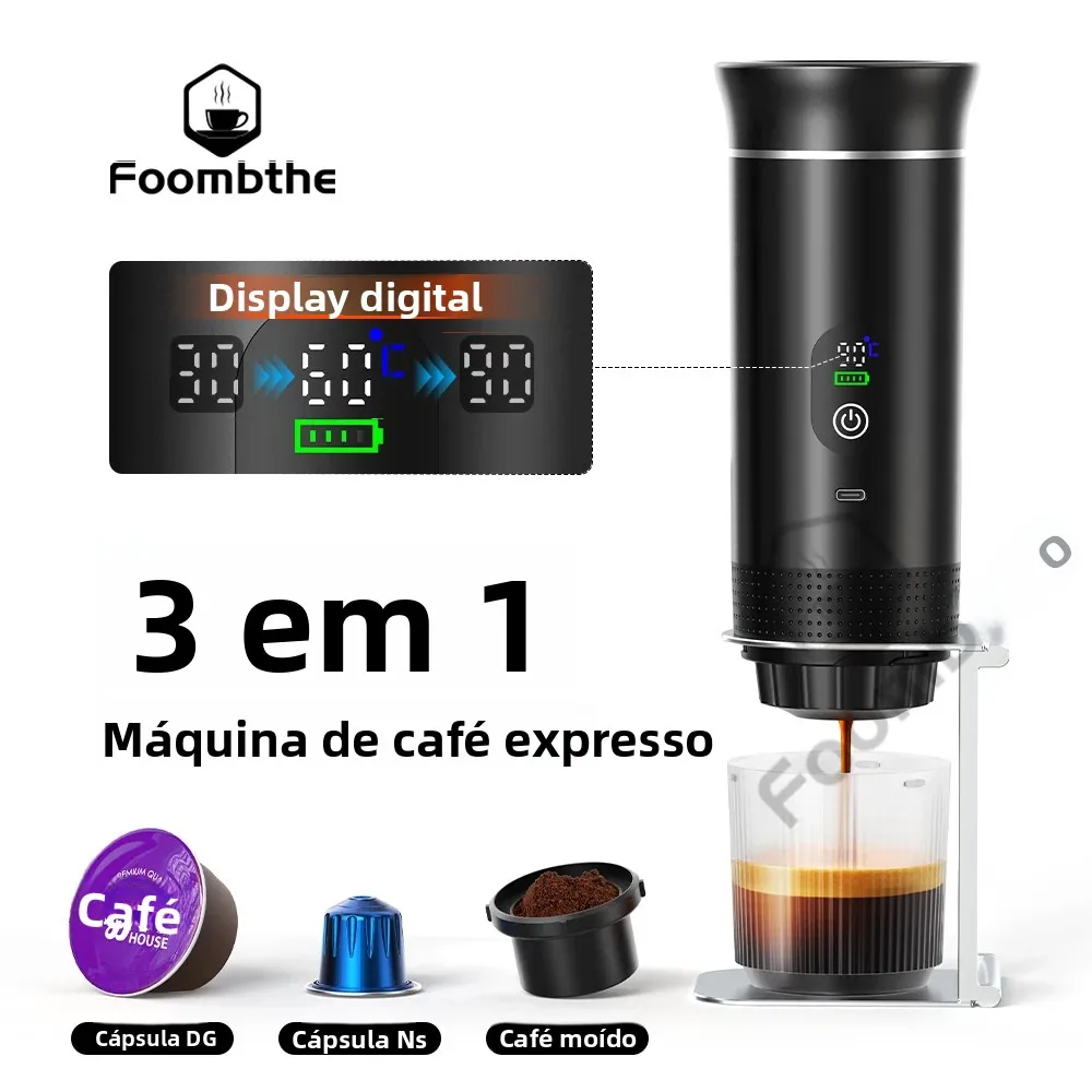 Máquina de café expresso portátil Foombthe com display digital 3 em 1 cápsula cafeteira para carro e casa cafeteira de acampamento