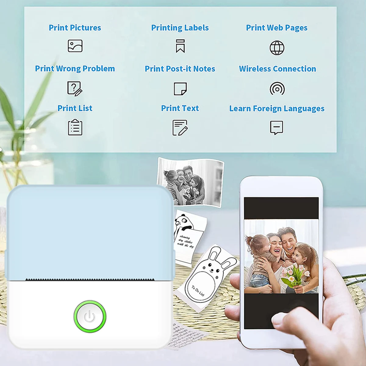 Mini Printer HD Portable Label Thermal Endurance Bluetooth Printer for Student Error Title Note Wrong Pocket Inkless Printing image 2