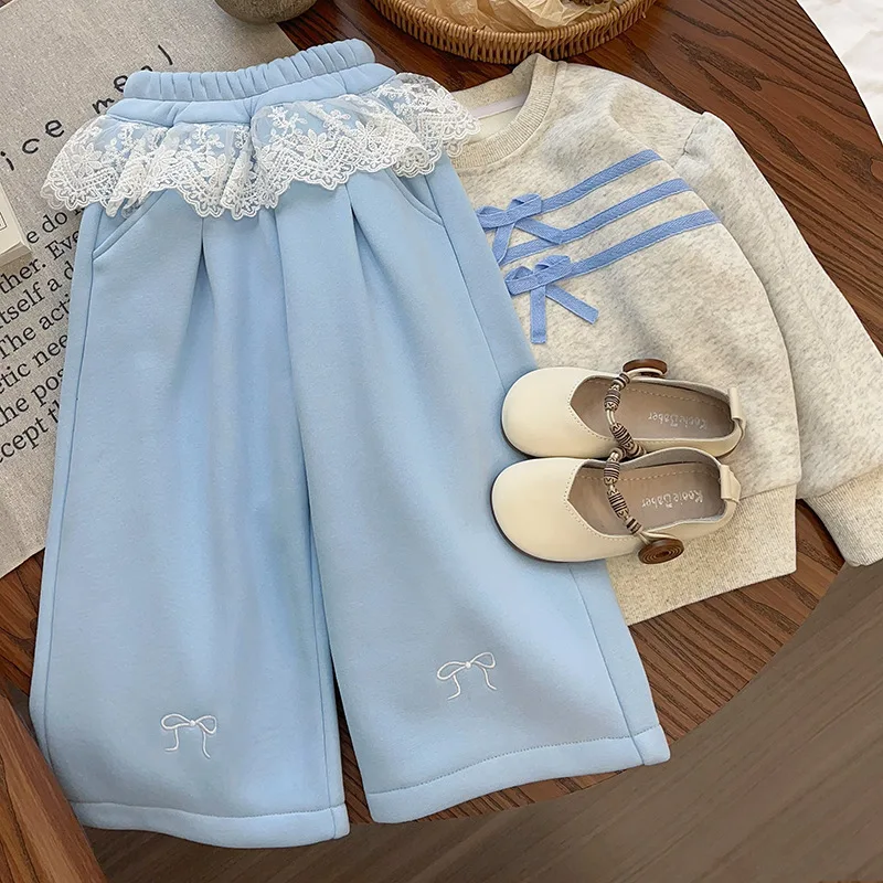 

Girls' Autumn Fleece Sweatshirt Set New Fashionable Two-Piece Outfit for Kids Stylish Baby Autumn Winter Clothes
