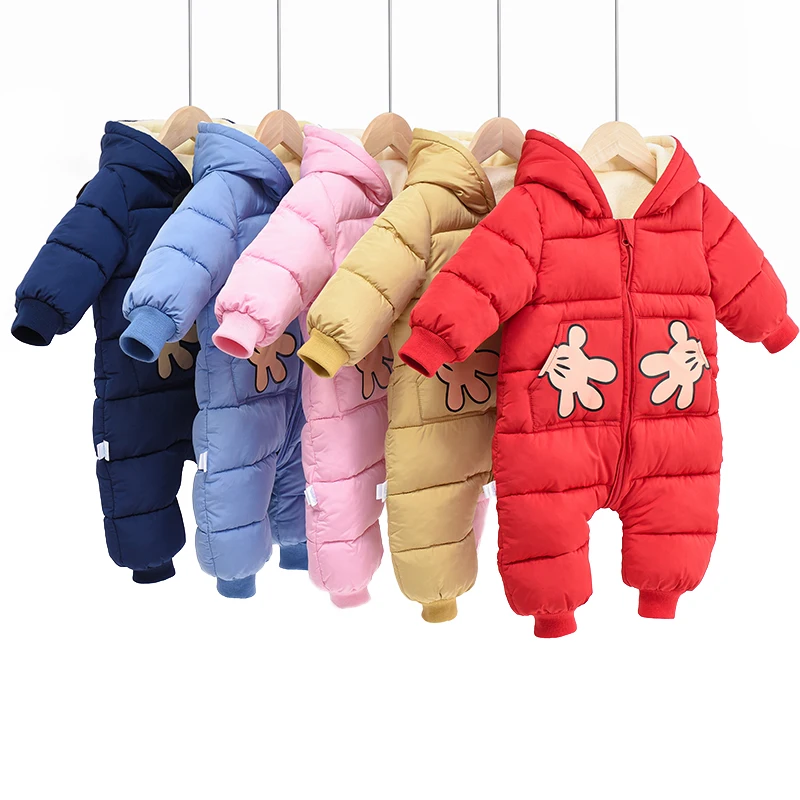 

2024 Autumn Winter Baby Rompers Cartoon Plus Velvet Newborn Jumpsuit Toddler Girl Overalls Hooded Warm Toddler Girls Snowsuit