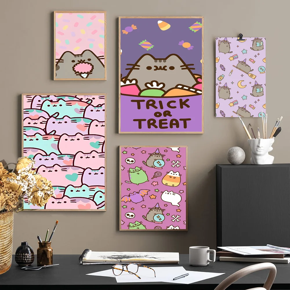 Cartoon P-Pusheen Cute Cat DIY Sticky Poster Waterproof Paper Sticker Coffee House Bar Home Decor