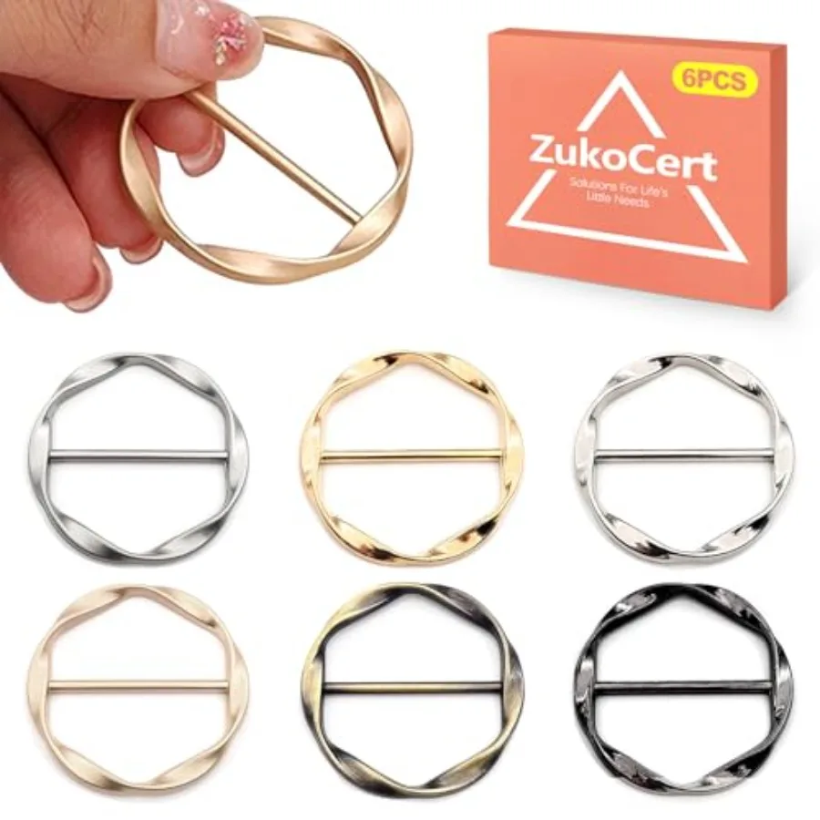 6 Pcs Metal Shirt Clips - T-Shirt Tie Rings for a Stylish Side Knot Versatile Scarf Ring Buckle, Fashion Accessories as Shirt T