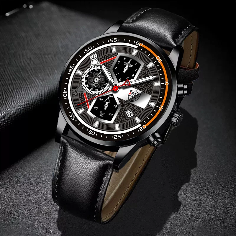 

2022 Fashion Mens Sport Watches Luxury Men Business Stainless Steel Quartz Luminous Clock Calendar Date Man Casual Leather Watch