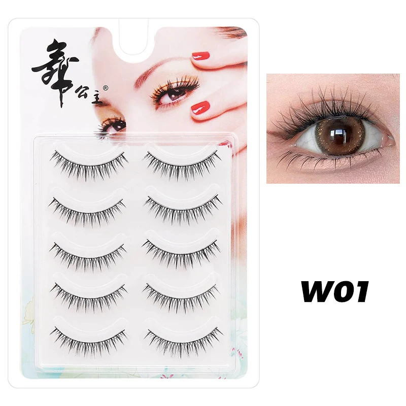 5 Paar Anime-Wimpern mit transparentem Stiel, unsichtbare Manga-Wimpern, natürliche falsche Wimpern für Make-up – Detail 25