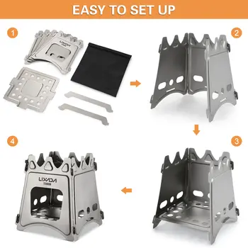 Lixada 緊湊型折疊鈦合金柴火爐,適用於戶外露營、烹飪、野餐,柴火爐配件及裝備 8 最佳銷售 流浪漢爐灶 - №2