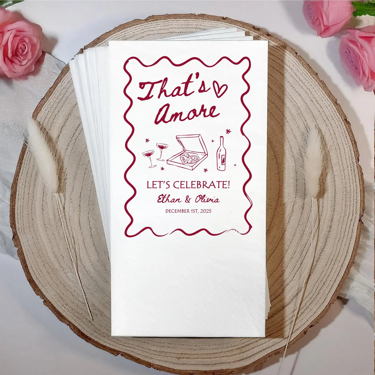 مناديل مخصصة لحفلات الخطوبة Amore، خطوبة إيطالية، ديكور حفلات الزفاف، موضوع المناديل الإيطالية H #1