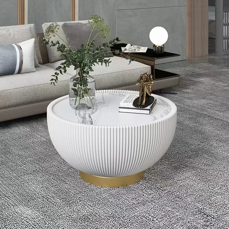 Mesas de centro minimalistas y modernas de lujo para sala de estar, mesa auxiliar de sofá de diseño creativo, mesa central redonda de tablero de roca, muebles