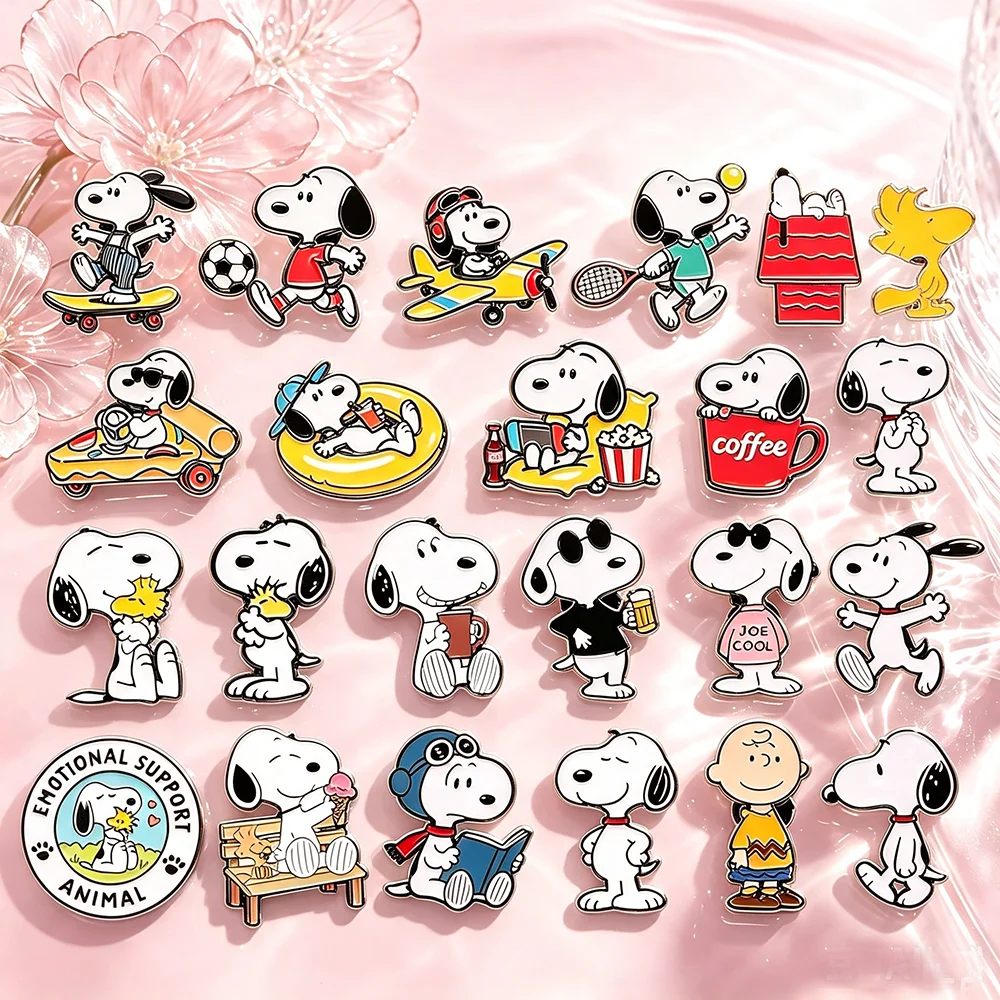 Image of 8–15-teiliges Snoopy-Emaille-Pins-Set, niedliche Cartoon-Broschen mit weißem Hund, Anstecknadeln für Rucksack, kreatives Geschenk für Freunde