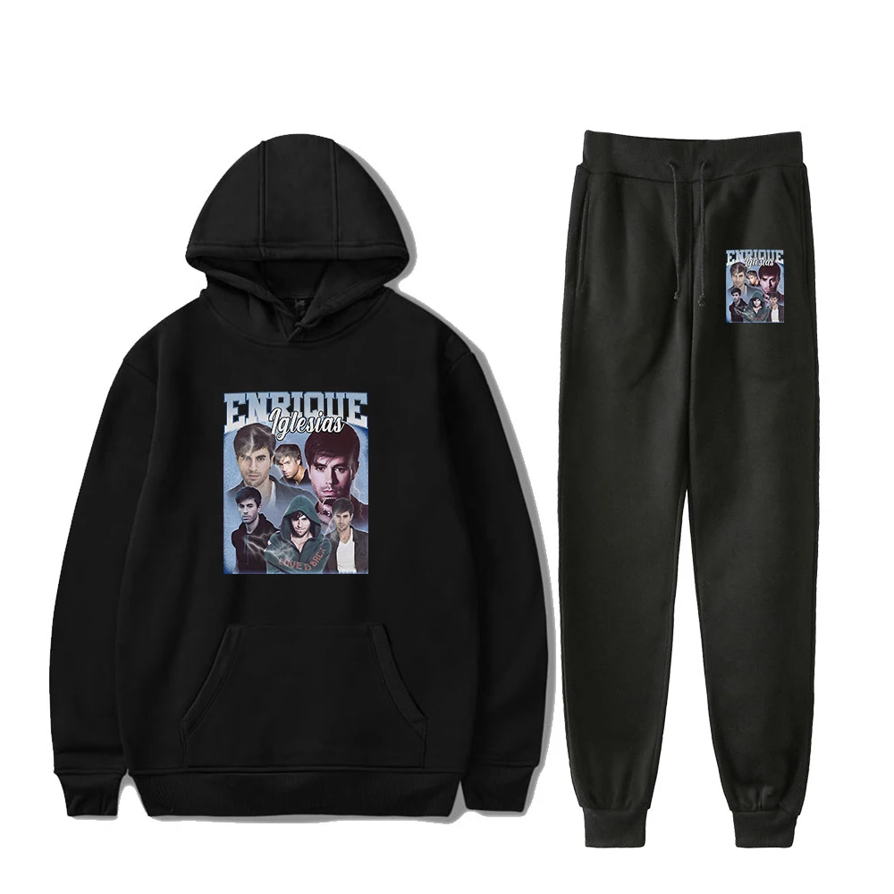 Enrique Iglesias Hoodie Jogger Pants Two Piece Set Sweatshirts+Sweatpants 2023 Vintage Fashion Clothes Women Men's Set