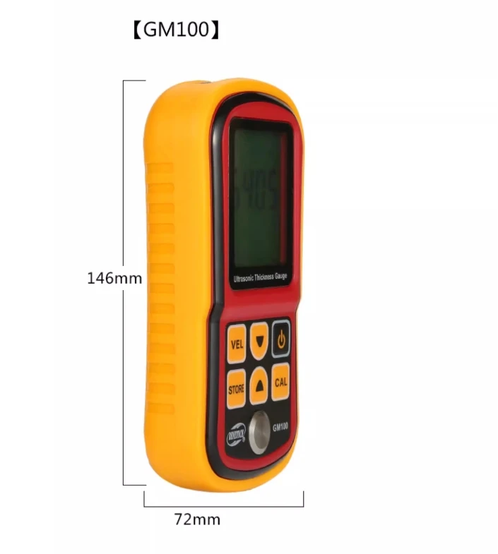 Ultrasonic Thickness Gauge Meter Digital LCD Metal Width Measuring Tools 1.2~225mm (Steel) Sound Velocity Measurement GM100