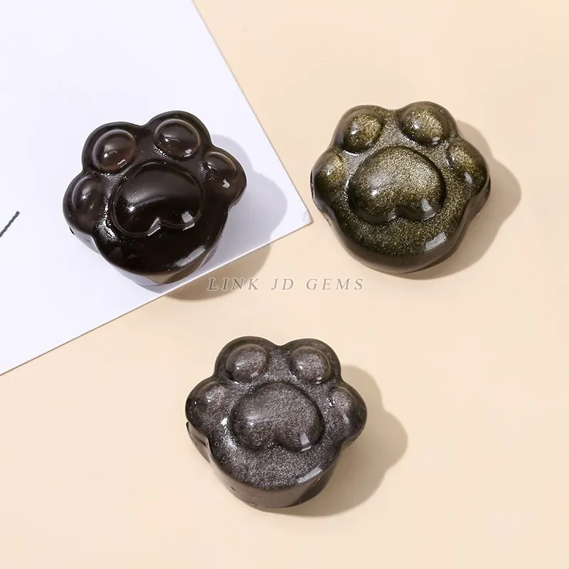 1 Pc Natural Stone Gold Obsidian Cat Paw Shape Beads 16*15mm Cute Loose Spacer Beads With Hole For Jewelry Making Accessory