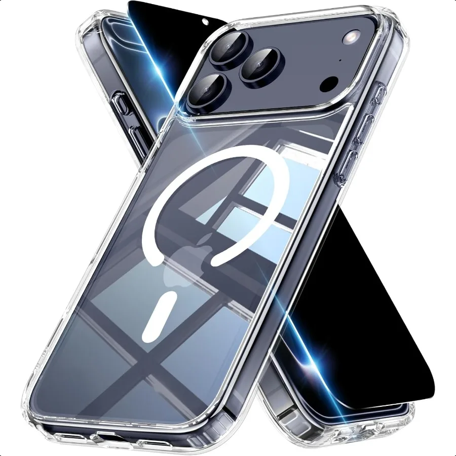 Funda transparente magnética para iPhone 17 Pro Max con protector de pantalla de privacidad [no amarillento] Funda delgada a prueba de golpes compatible con Ma