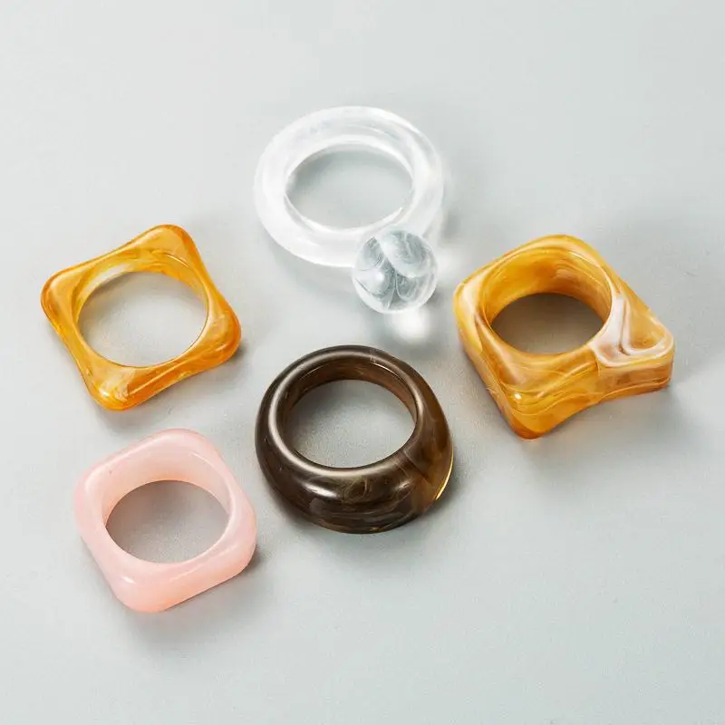 

Retro Simple Geometric Resin 5pcs/set Fingertip Rings Mixed Colors Popular Fashion Jewelry Accessories Index Finger Ring