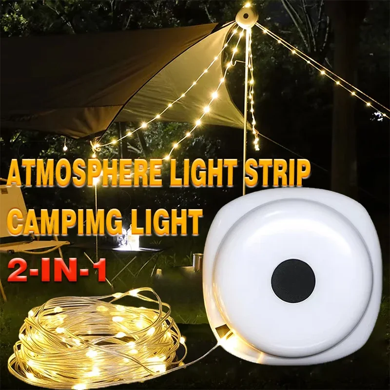 

10M Portable Camping String Light with Hook Outdoor Waterproof USB C Rechargeable LED Fairy Light Halloween Christmas New Year