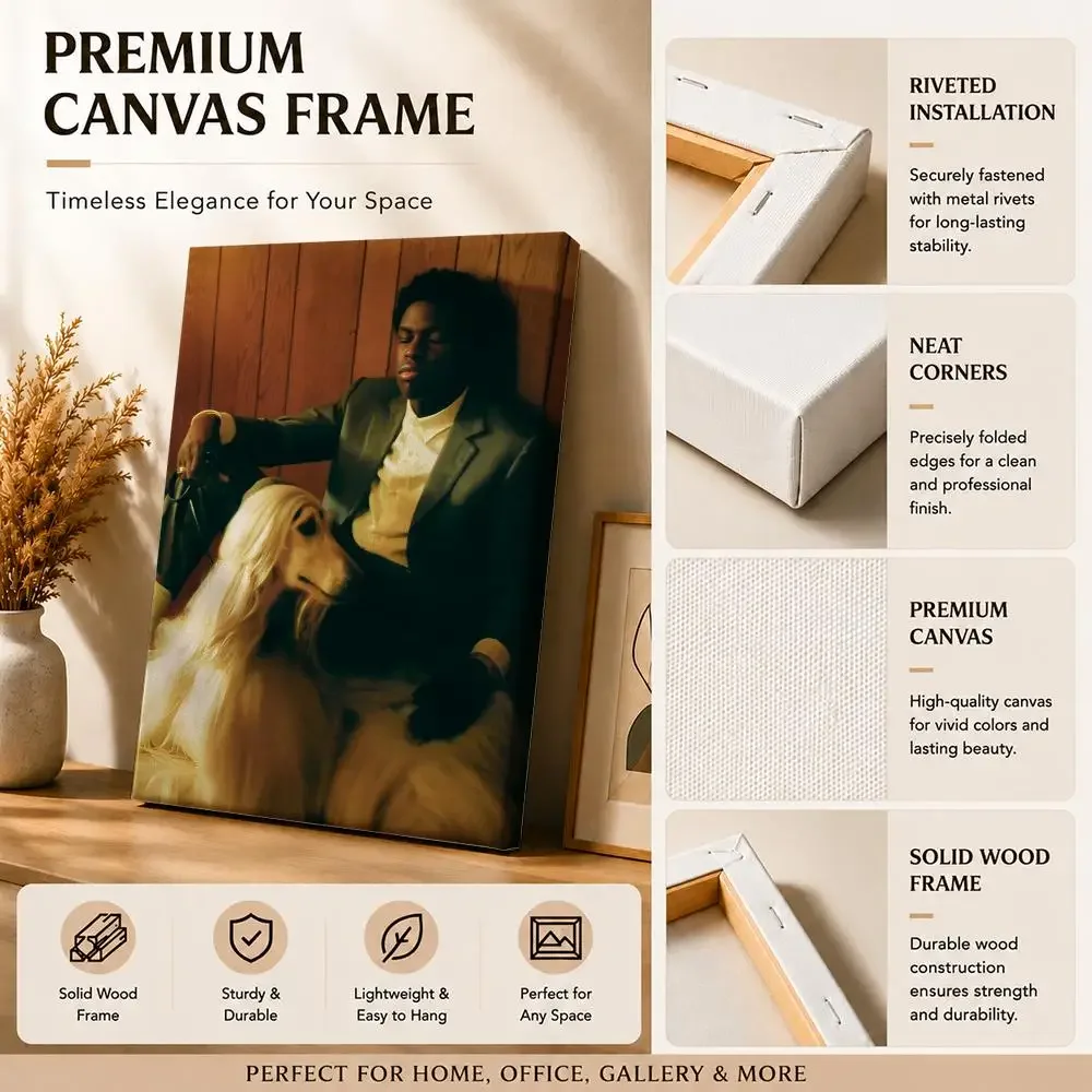 Singer D-Daniel Caesar Moody Romantic Framed Wall Painting Canvas Art Poster with Solid Wood Frame for Living Room Home Decor