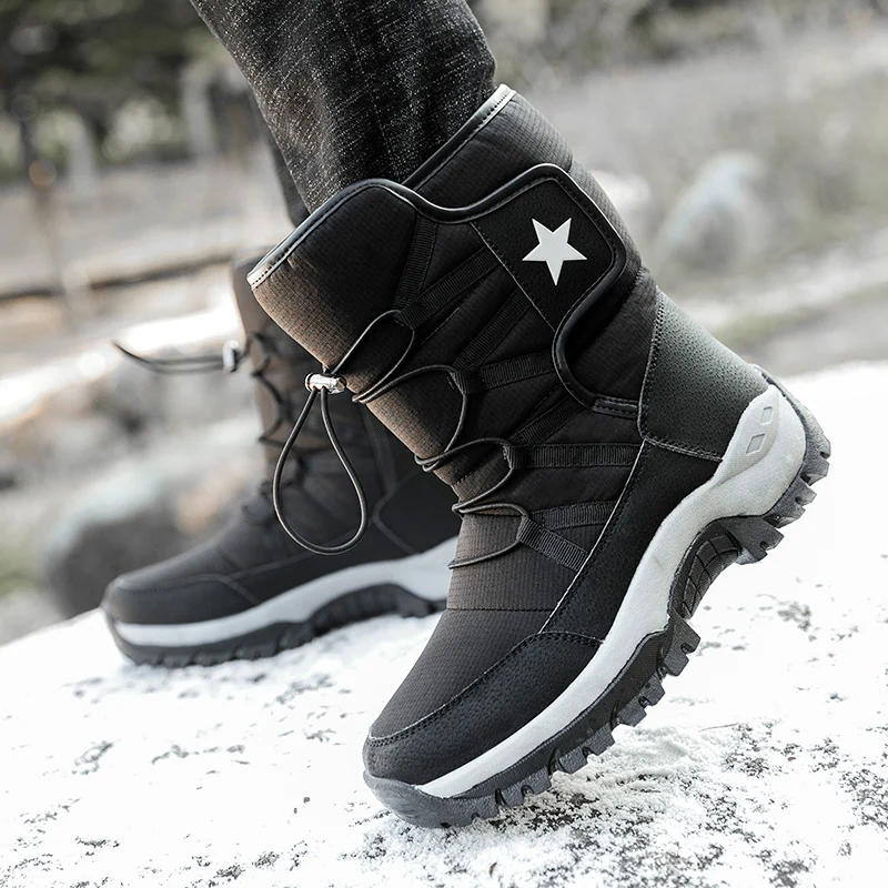 Winter Work Boots Womens Shoes Comfort Waterproof Cotton Shoes Male Plus Velvet Warm Couple Snow Boots Outdoor Size 43 Black