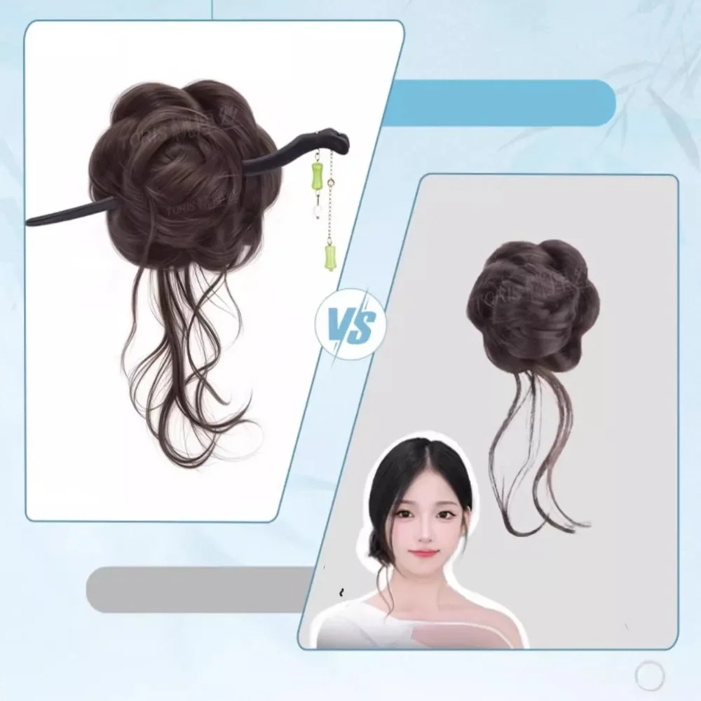 Chignon sintetico Parrucca acconciatura panino Hanfu in stile antico Parrucca naturale soffice e finta Estensione borsa per capelli