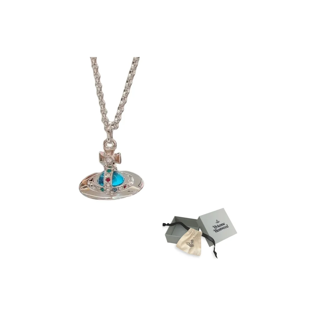 

Vivienne Westwood New Tiny Orb Necklaces Women's Lake Blue Silver