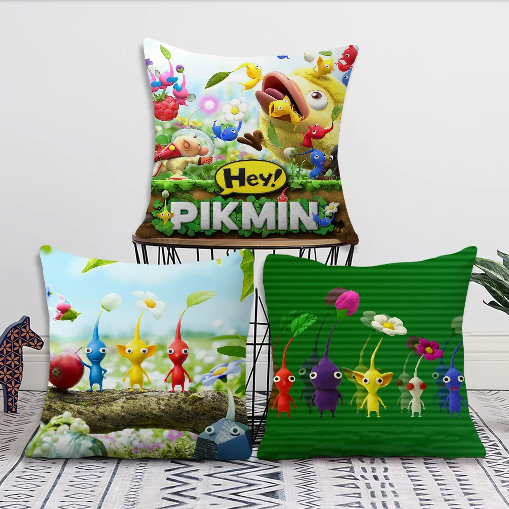 Game P-Pikmins 4 Cute Pillow Case Square Cushion Room Bedroom Headboard Sofa Living Backrest Car Accessories Nap Time