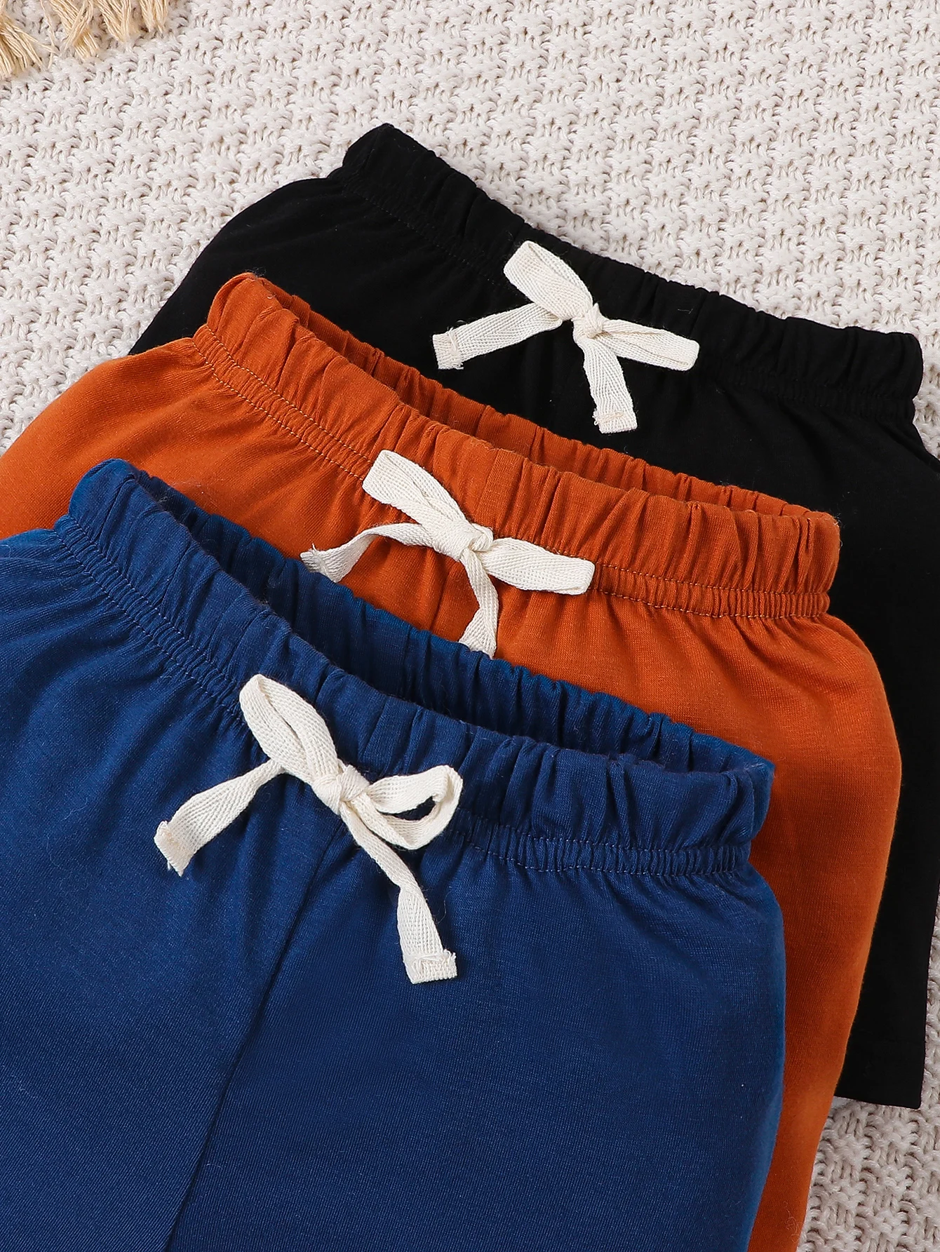 Three piece summer baby boy fashion casual decoration rope multi color shorts combination set