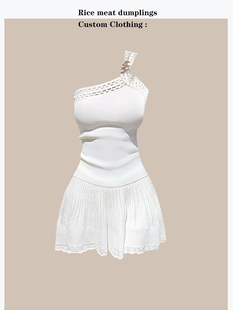 

Sexy Knitted High Waist Short Skirt And Top Set High Elasticity Slim Fit Fashionable Summer Outfit Hollow out Casual Wear