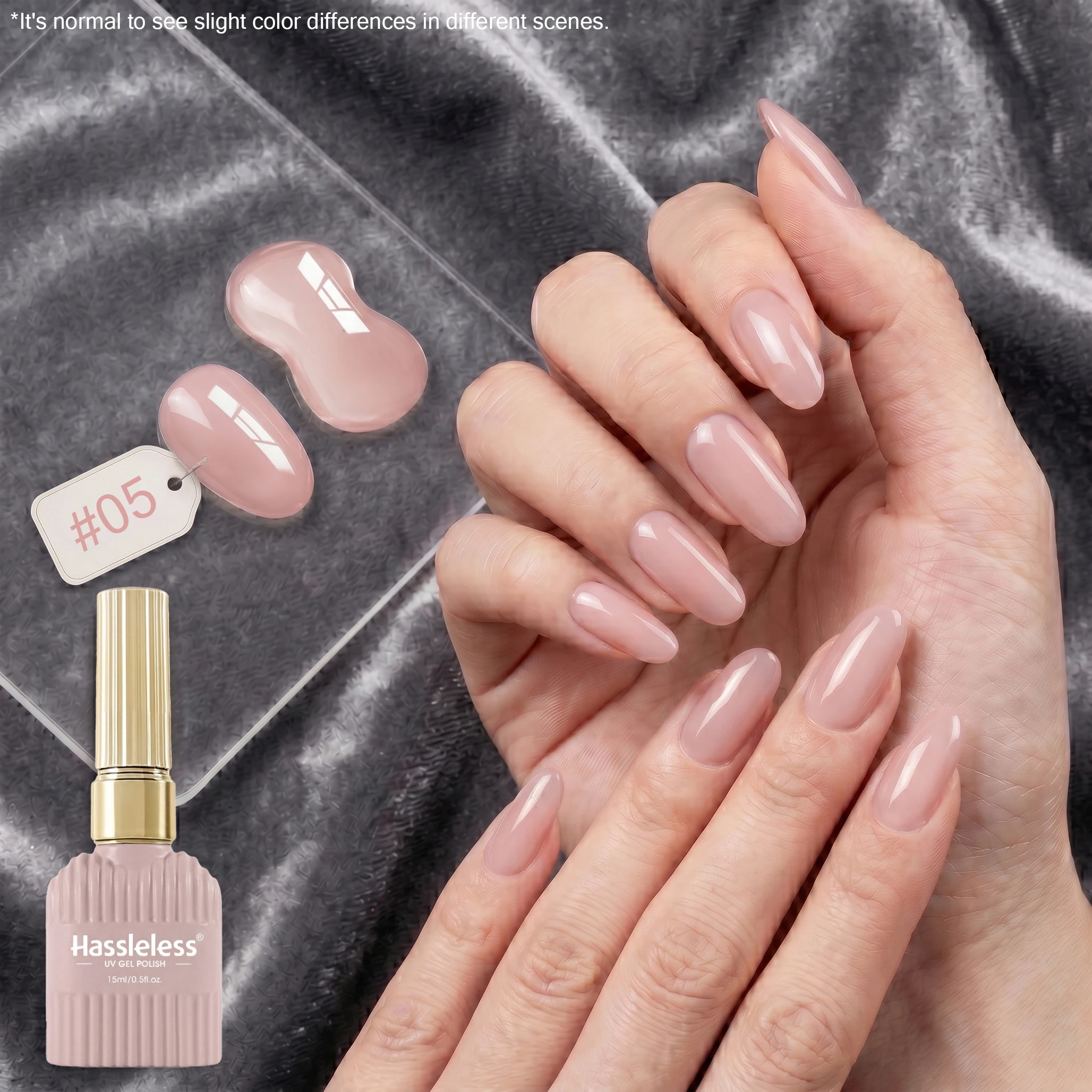 Sin complicaciones # 05 Esmalte de Uñas en Gel Rosa Nude 15ml, Curado con UV/LED, Removible, Acabado Brillante, Color Natural Transparente para Manicura Diaria