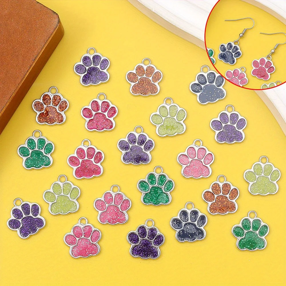 5/15/25pcs MultiColored Enamel Dog Paw Print Pendant,Pet Tag Pendant&chain Decoration,Gifts  Charms  Accessories