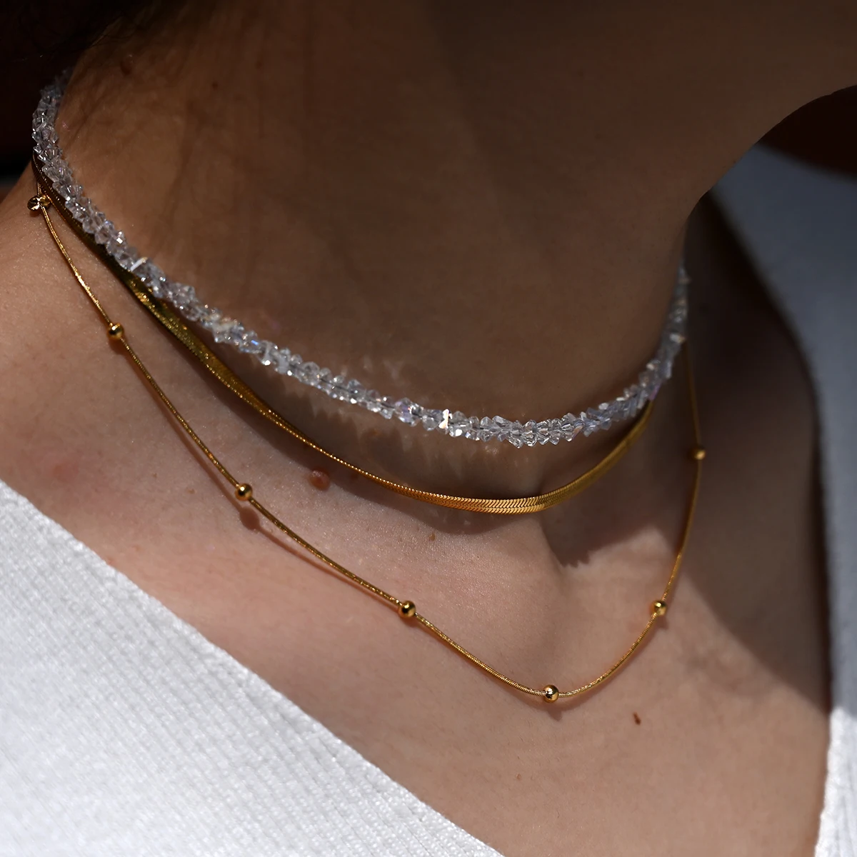 4mm Shiny Triangle Crystal Choker Glass Beads Fashion Design Champagne Purple Transparent Multi Color Necklace for Women Jewelry
